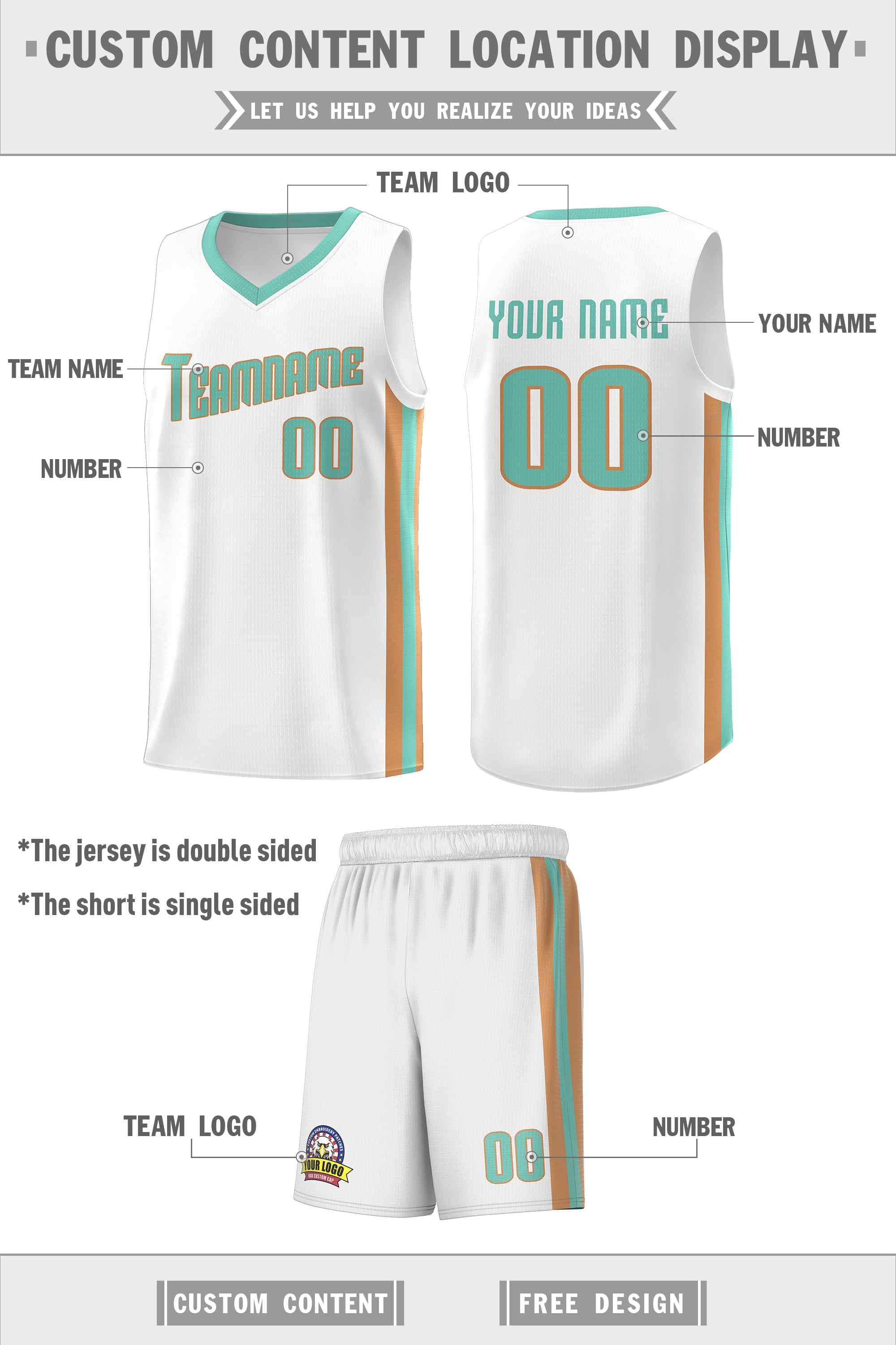 Custom White Aqua-Old Gold Classic Sets Sports Uniform Basketball Jersey