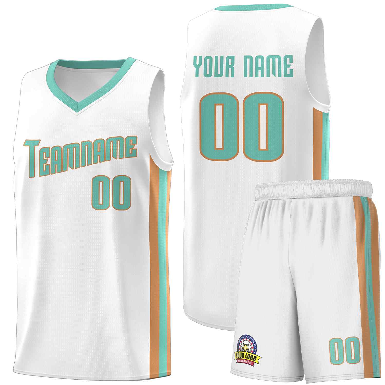 Custom White Aqua-Old Gold Classic Sets Sports Uniform Basketball Jersey