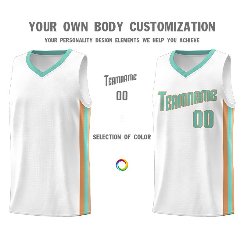 Custom White Aqua-Old Gold Classic Sets Sports Uniform Basketball Jersey