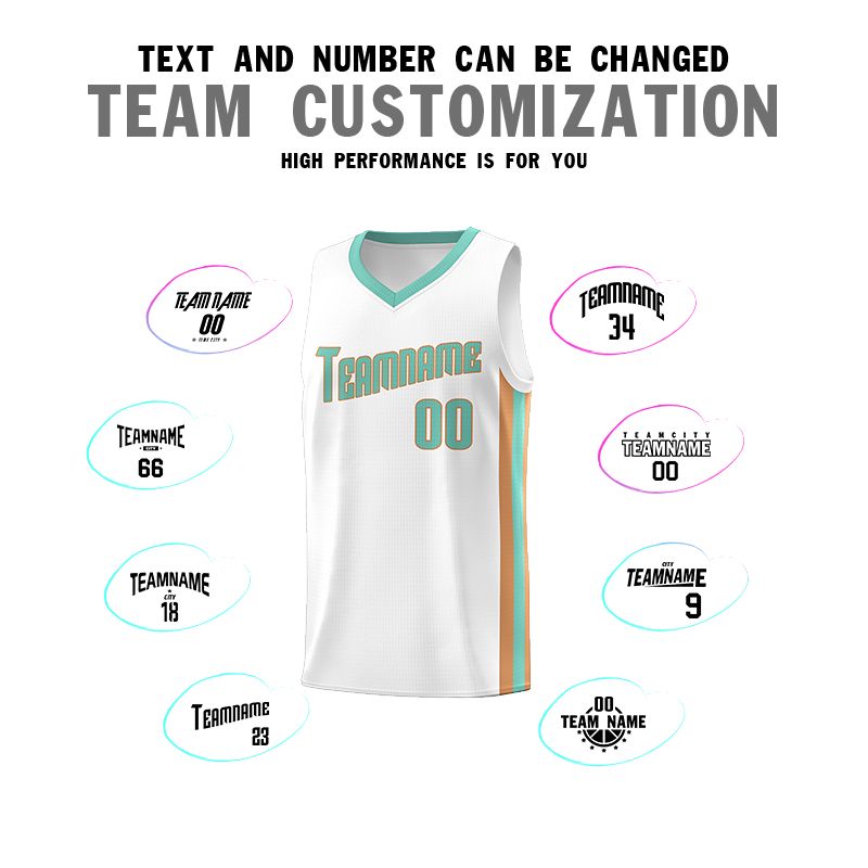 Custom White Aqua-Old Gold Classic Sets Sports Uniform Basketball Jersey