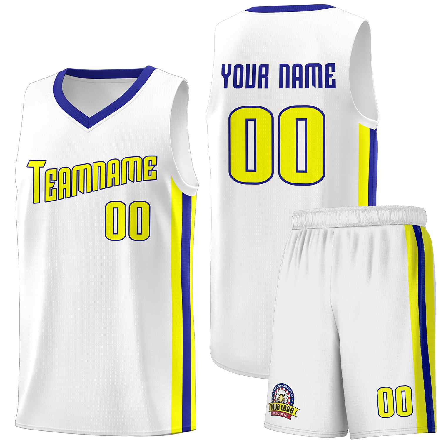 Maillot de basket-ball uniforme de sport, ensembles classiques blancs jaunes-royaux personnalisés