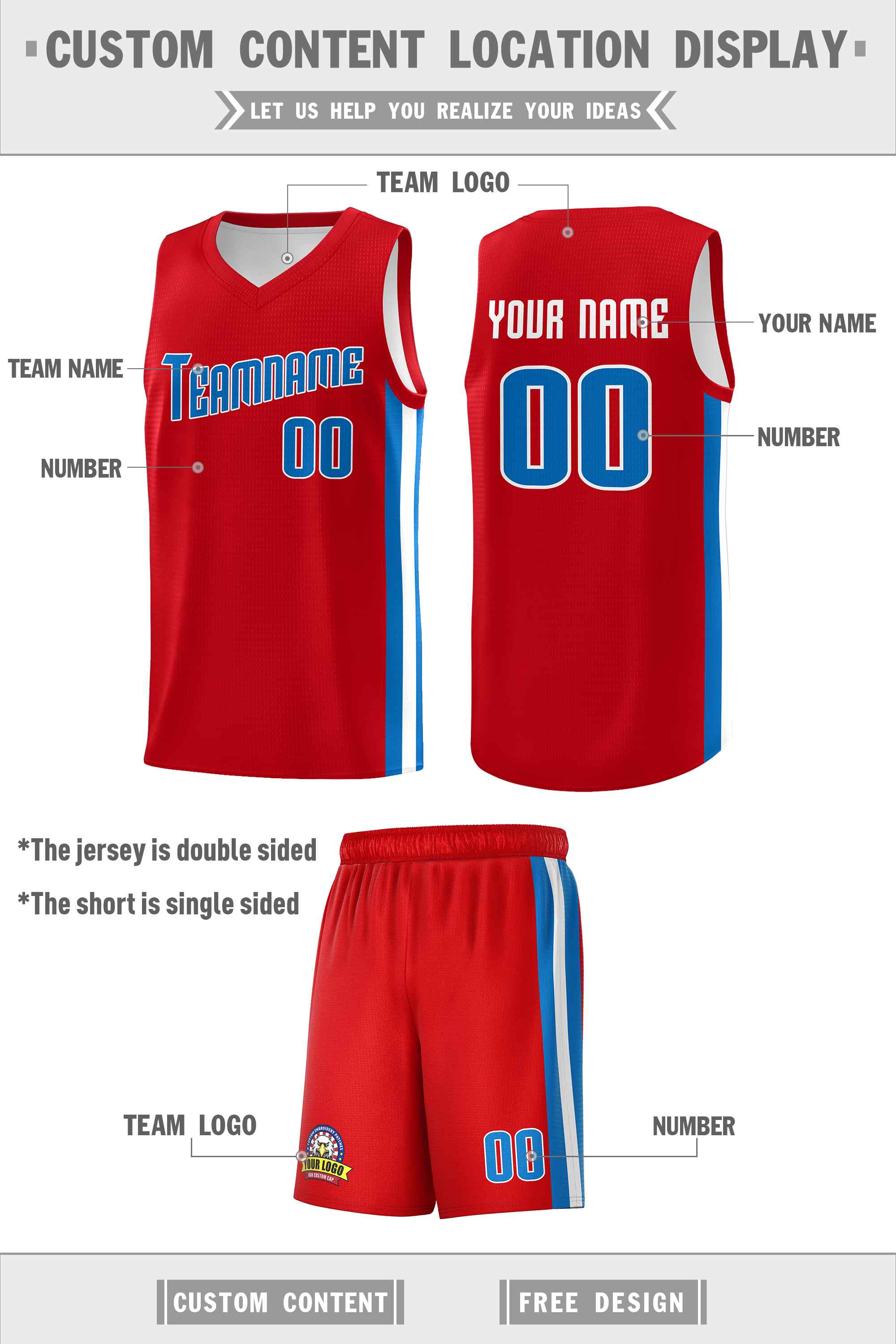 Maillot de basket-ball uniforme de sport, ensembles classiques rouge bleu-blanc personnalisés