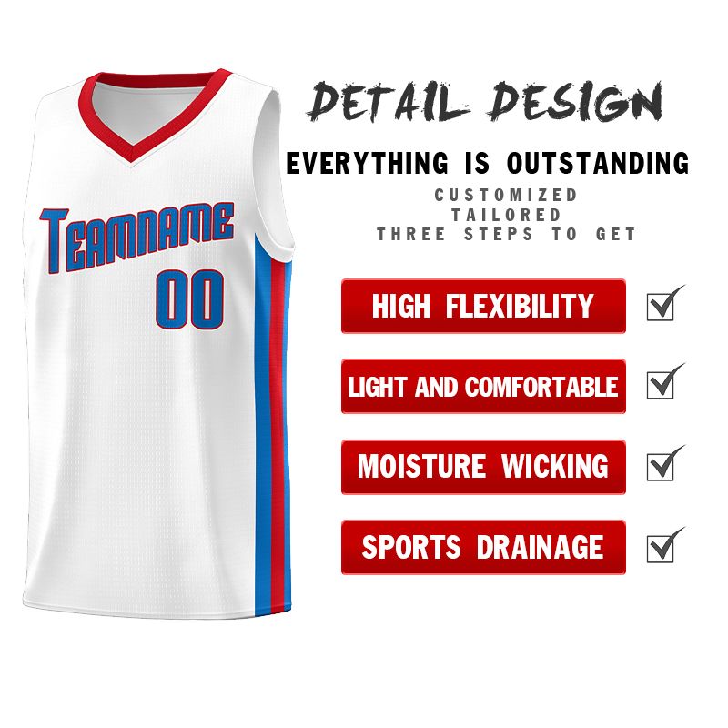 Custom White Blue-Red Classic Sets Sports Uniform Basketball Jersey