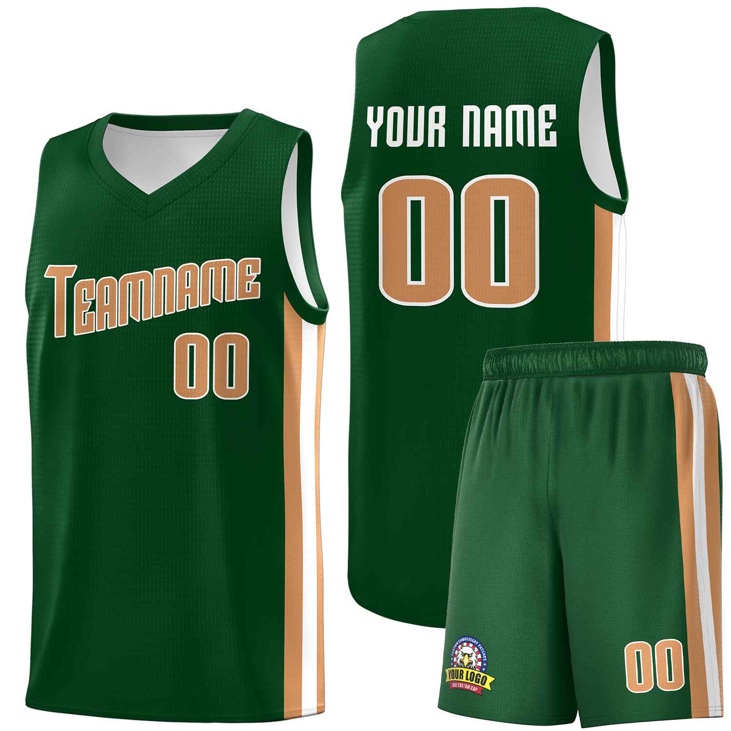 Maillot de basket-ball uniforme de sport, ensembles classiques verts personnalisés, vieux or-blanc