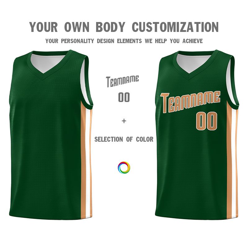 Maillot de basket-ball uniforme de sport, ensembles classiques verts personnalisés, vieux or-blanc