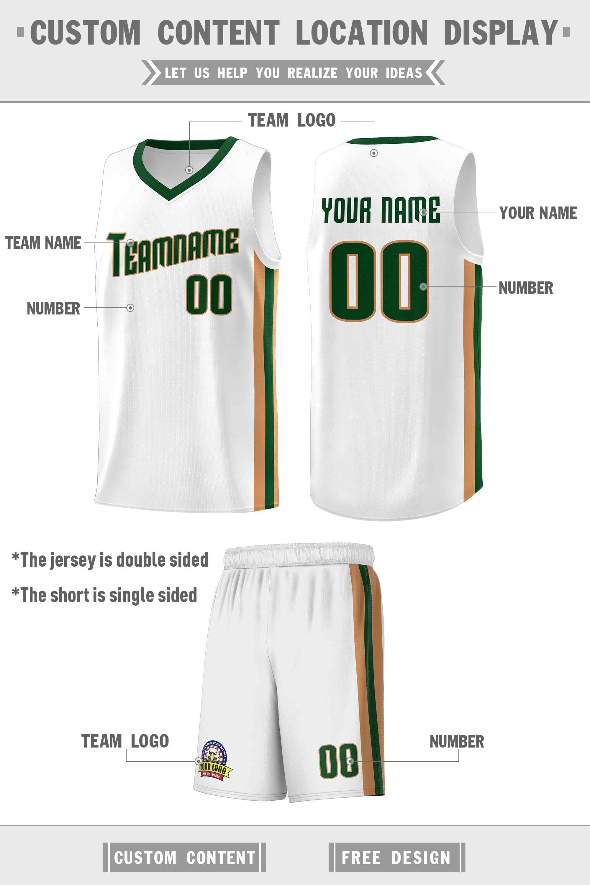 Custom White Green-Old Gold Classic Sets Sports Uniform Basketball Jersey