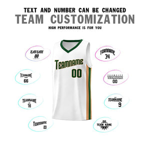 Custom White Green-Old Gold Classic Sets Sports Uniform Basketball Jersey