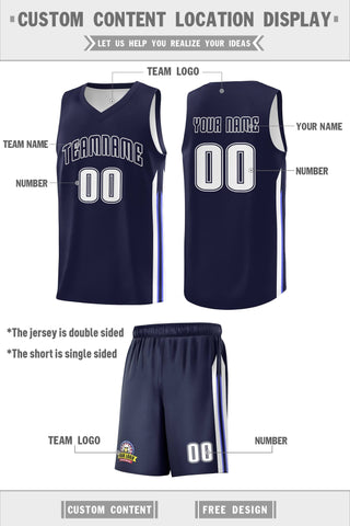 Custom Navy White Classic Sets Sports Uniform Basketball Jersey