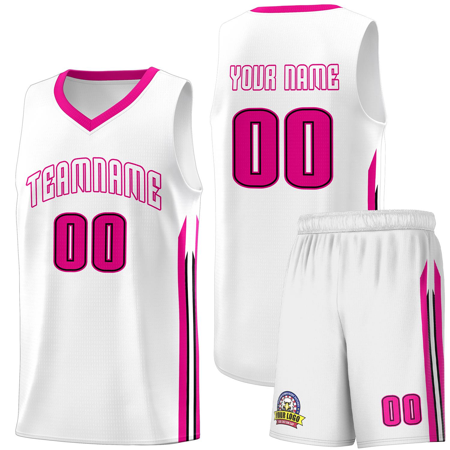 Le classique rose blanc fait sur commande place le maillot uniforme de basket-ball de sports