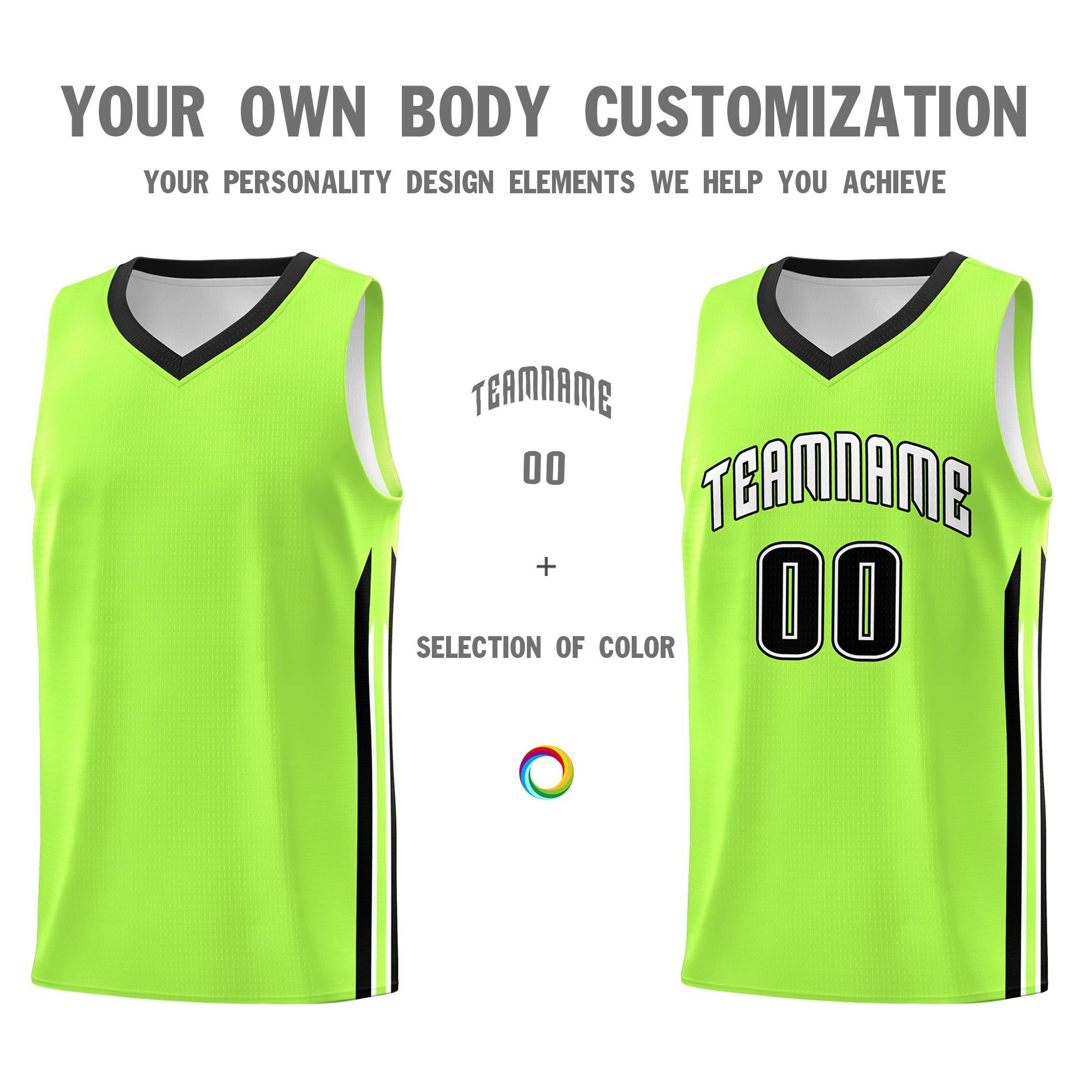 Custom Neon Green White-Black Classic Sets Sports Uniform Basketball Jersey