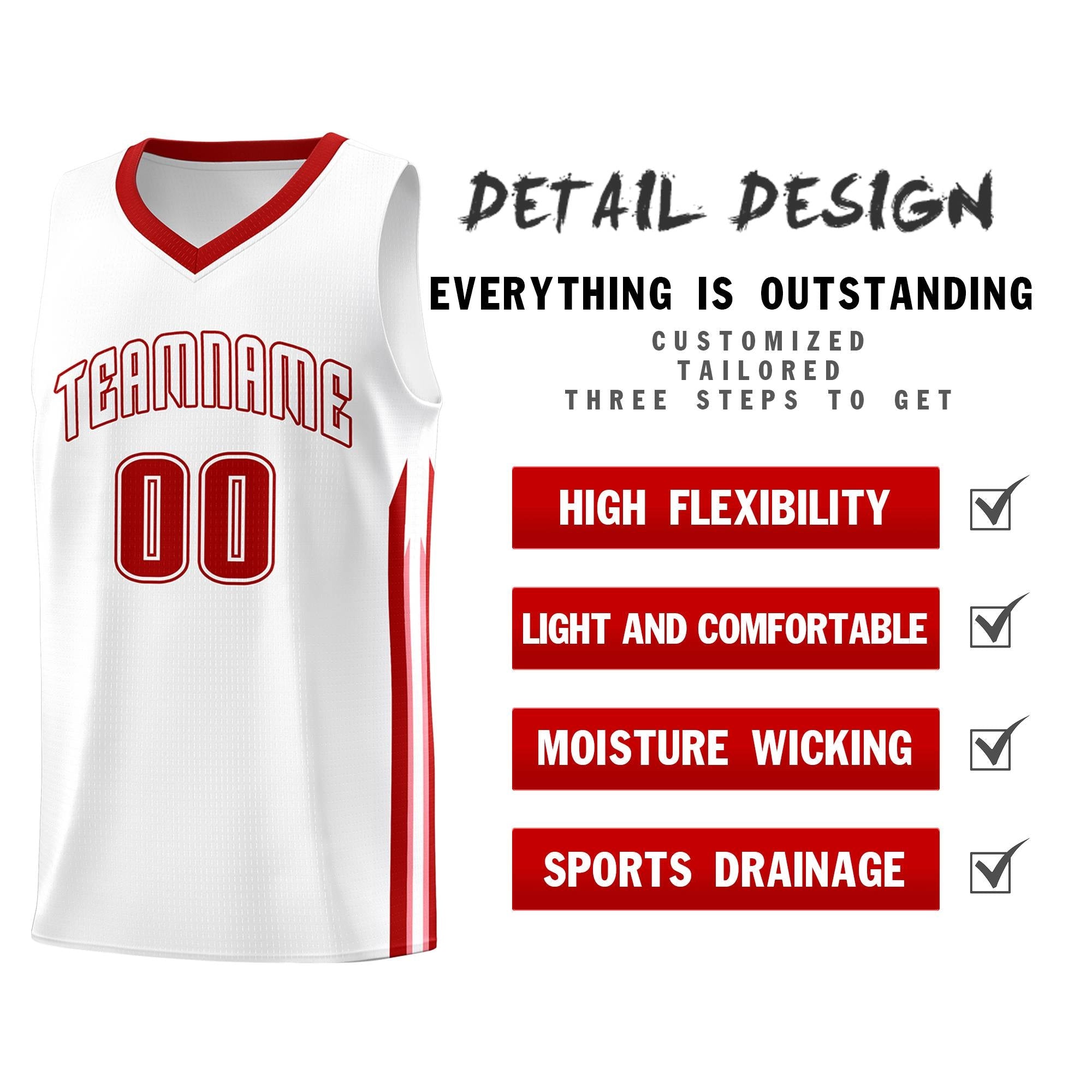 Custom White Red Classic Sets Sports Uniform Basketball Jersey