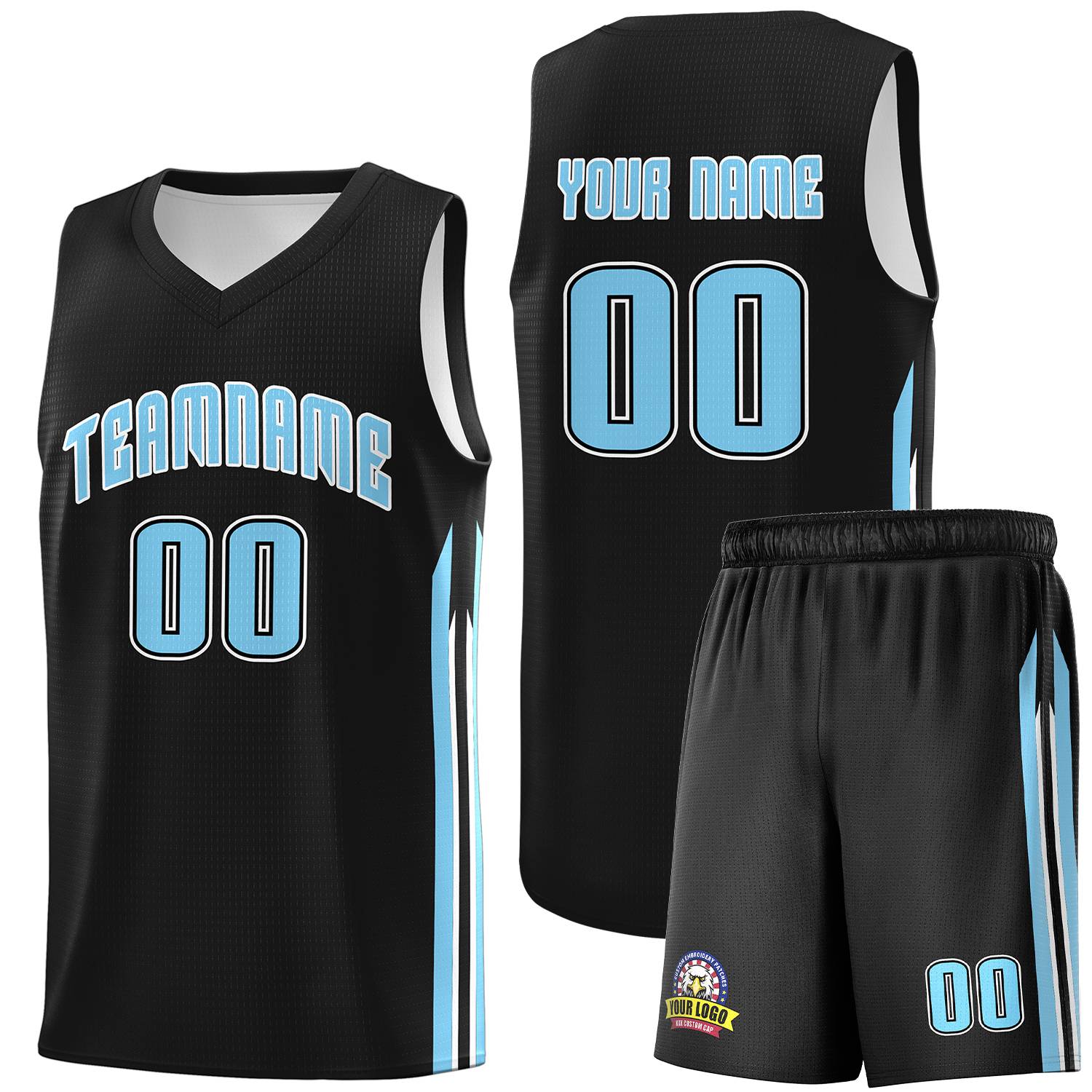 Custom Black Light Blue-White Classic Sets Sports Uniform Basketball Jersey