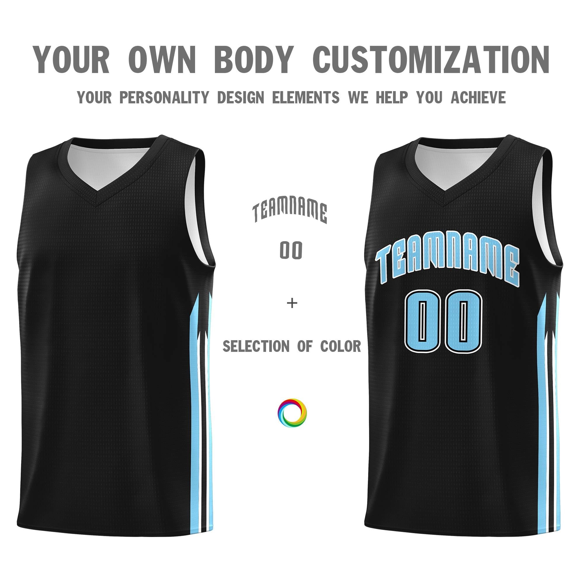 Custom Black Light Blue-White Classic Sets Sports Uniform Basketball Jersey