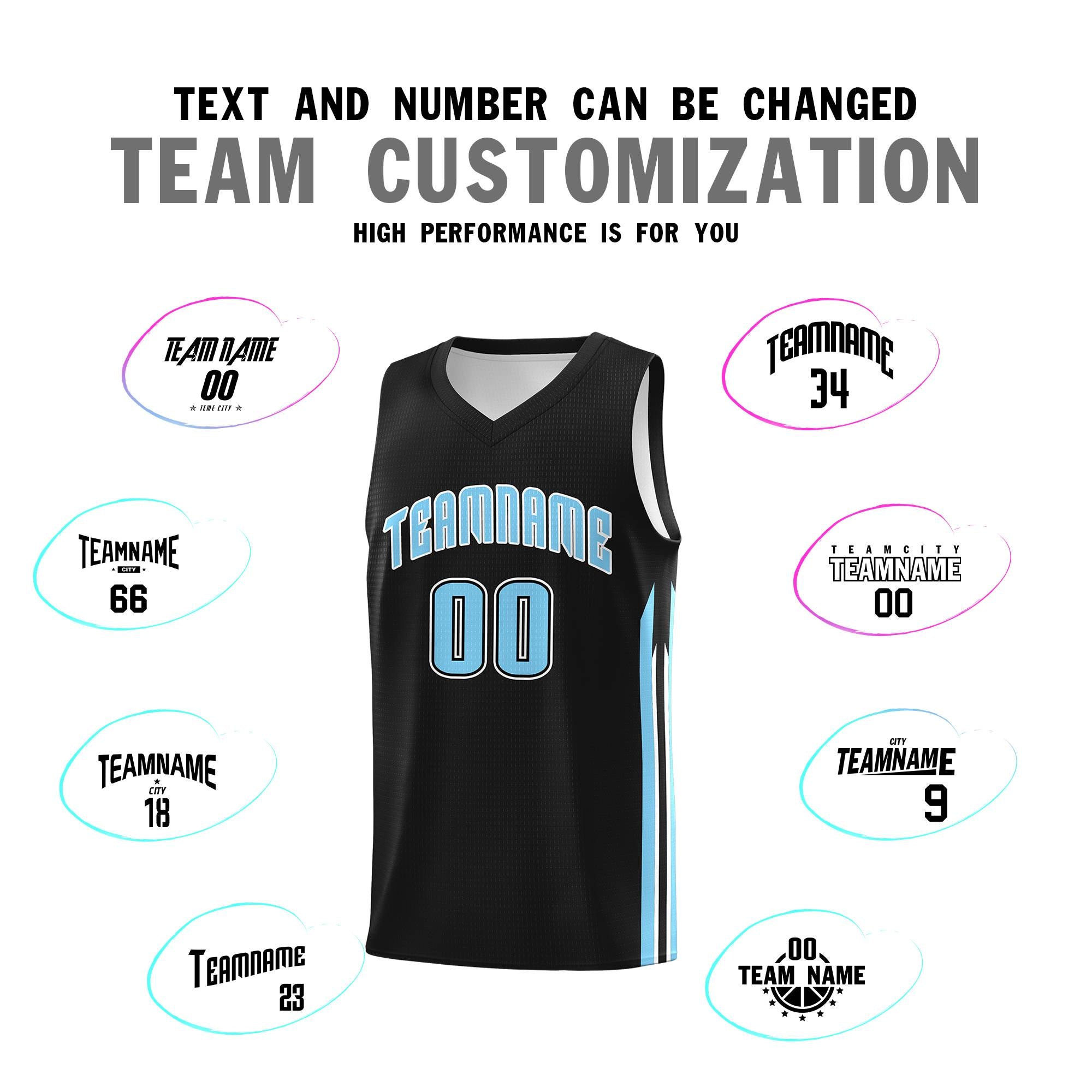 Custom Black Light Blue-White Classic Sets Sports Uniform Basketball Jersey