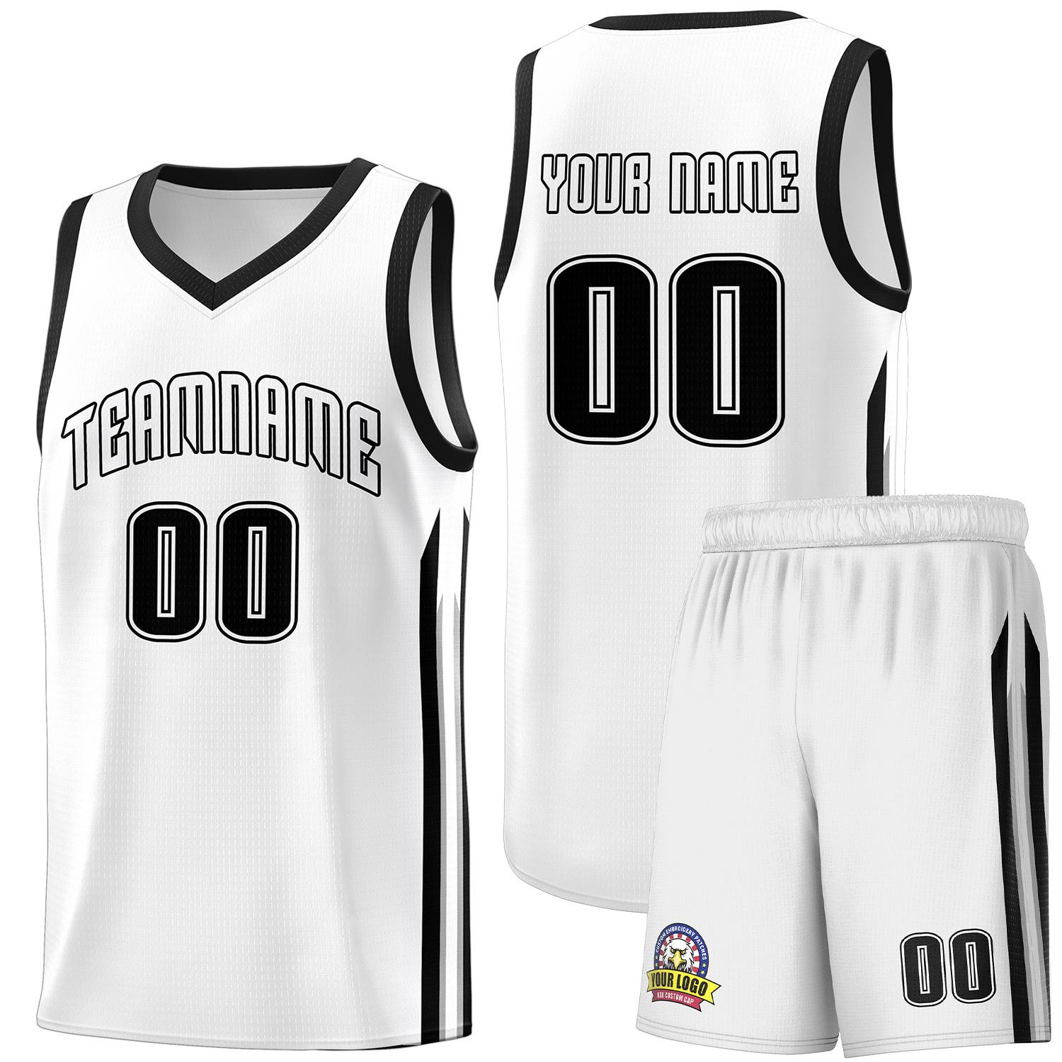 Ensembles classiques noirs et blancs personnalisés, maillot de basket-ball uniforme de sport