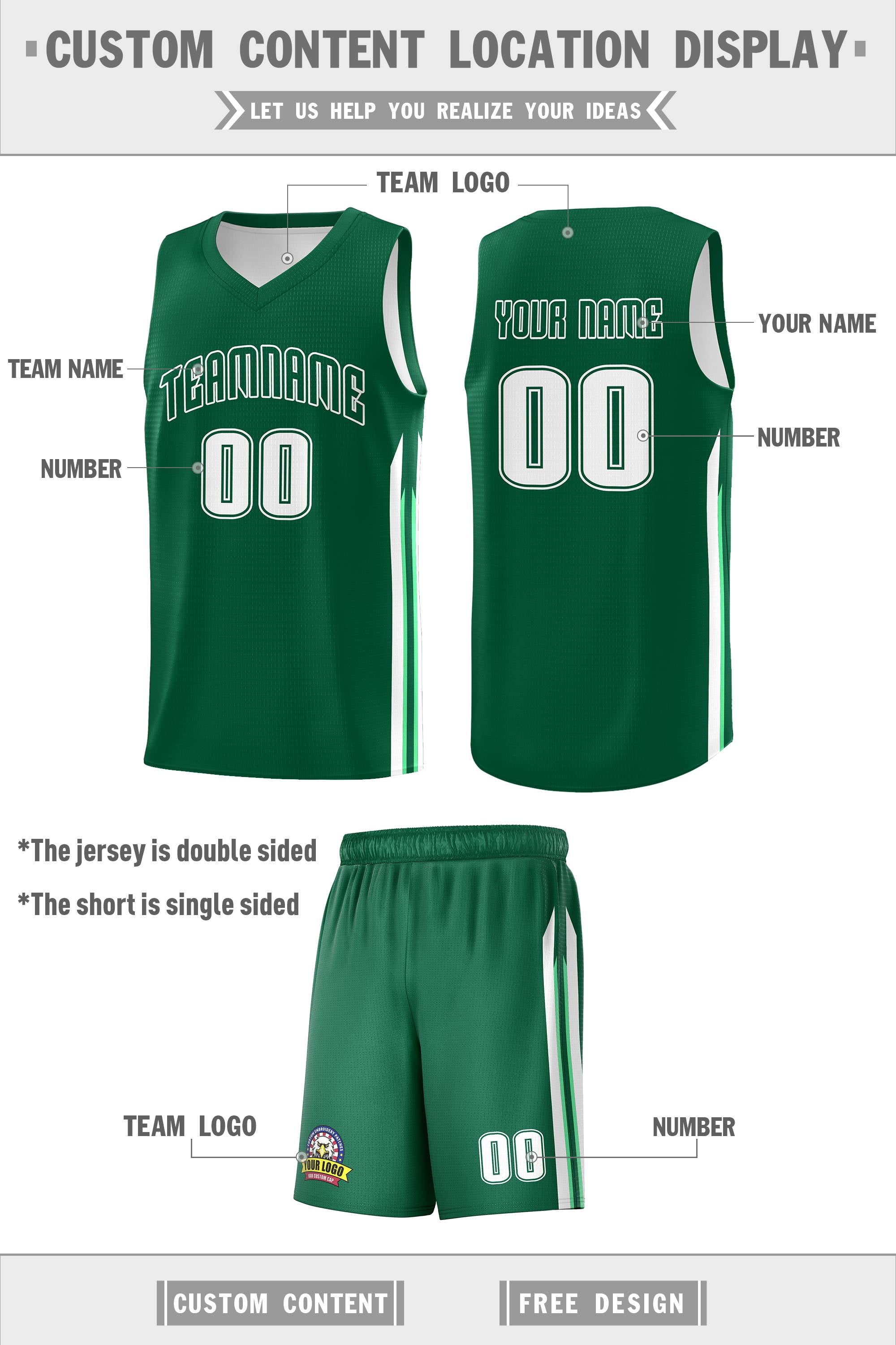 Le classique blanc vert personnalisé définit le maillot de basket-ball uniforme de sport