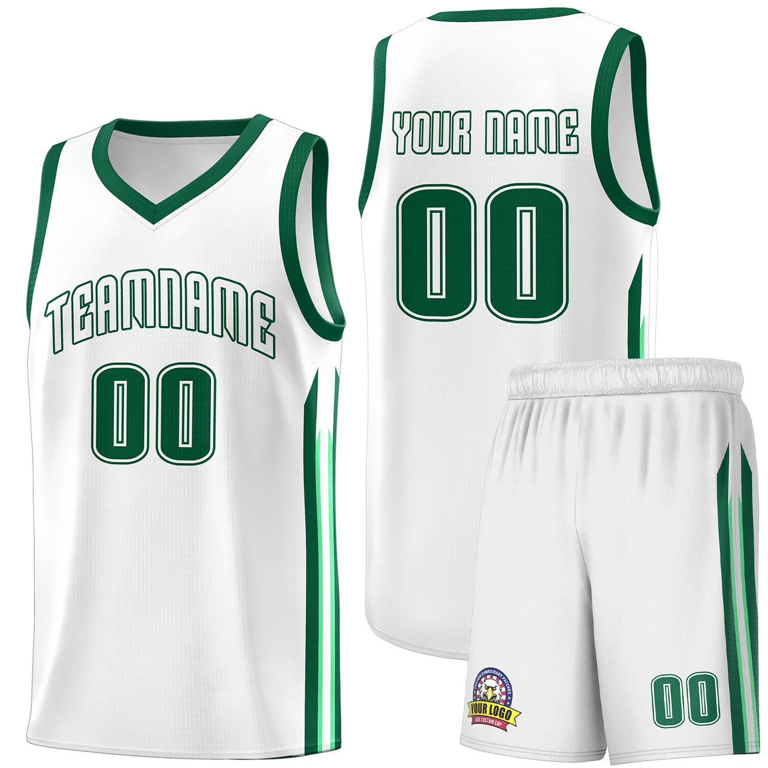 Le classique vert blanc personnalisé définit le maillot de basket-ball uniforme de sport