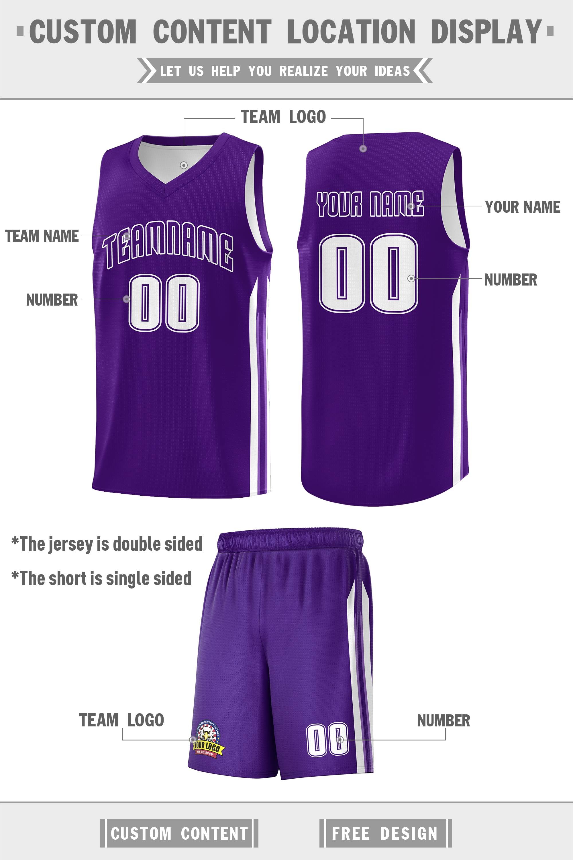 Ensembles classiques violets et blancs personnalisés, maillot de basket-ball uniforme de sport