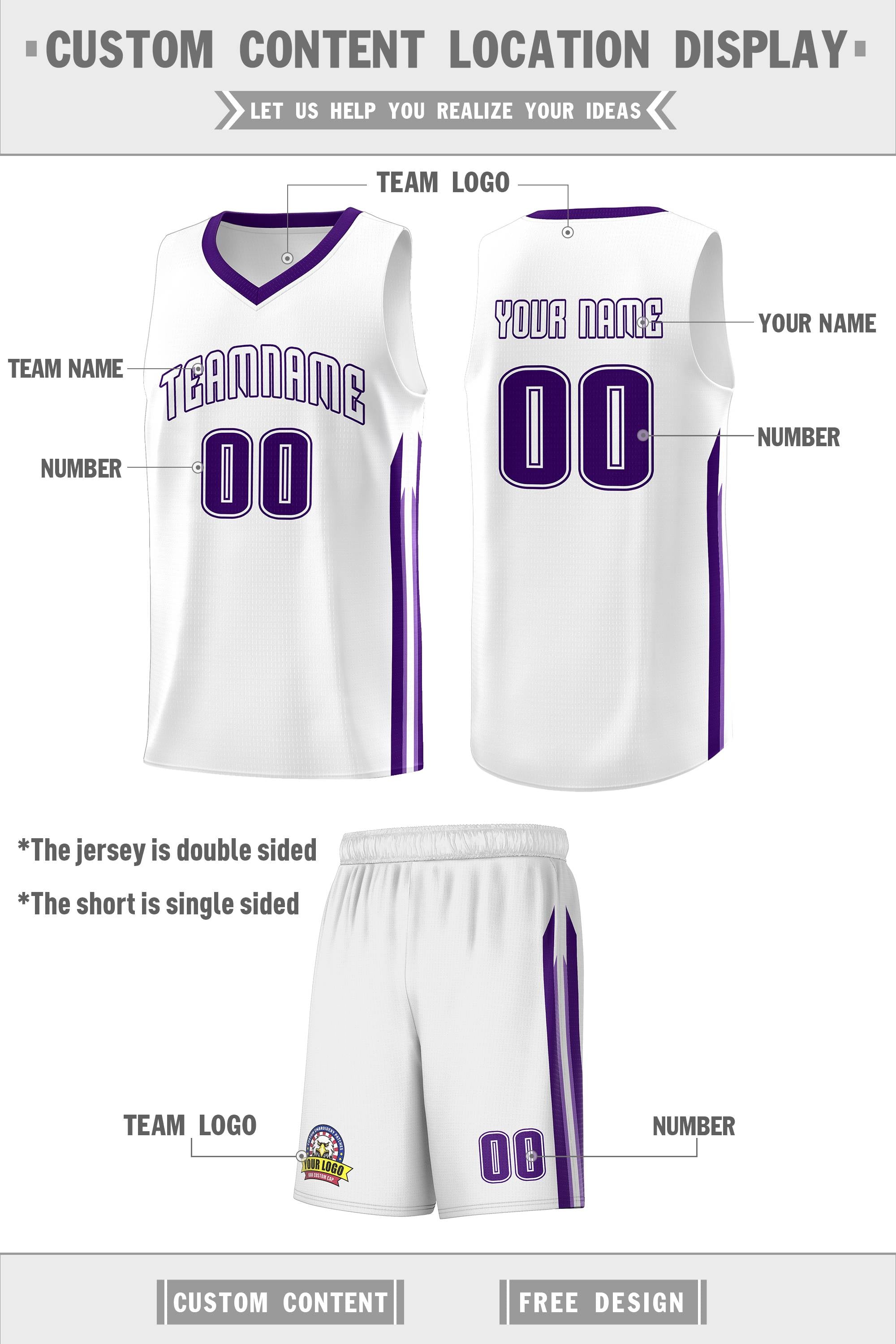 Custom White Purple Classic Sets Sports Uniform Basketball Jersey