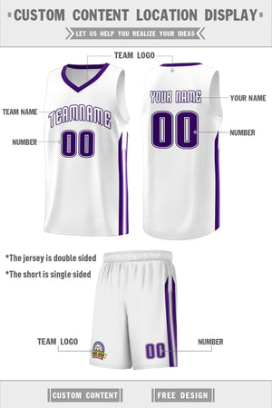 Custom White Purple Classic Sets Sports Uniform Basketball Jersey