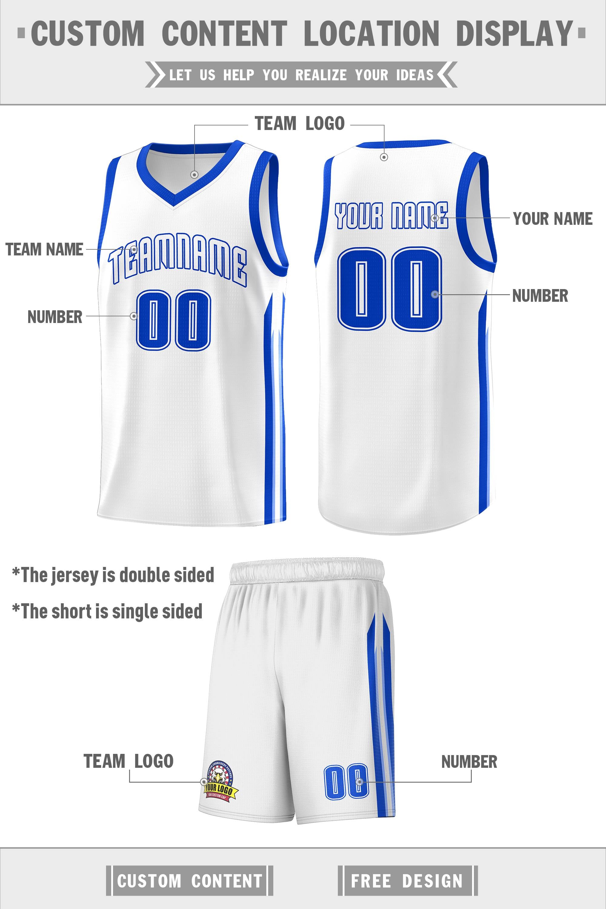 Custom White Royal Classic Sets Sports Uniform Basketball Jersey