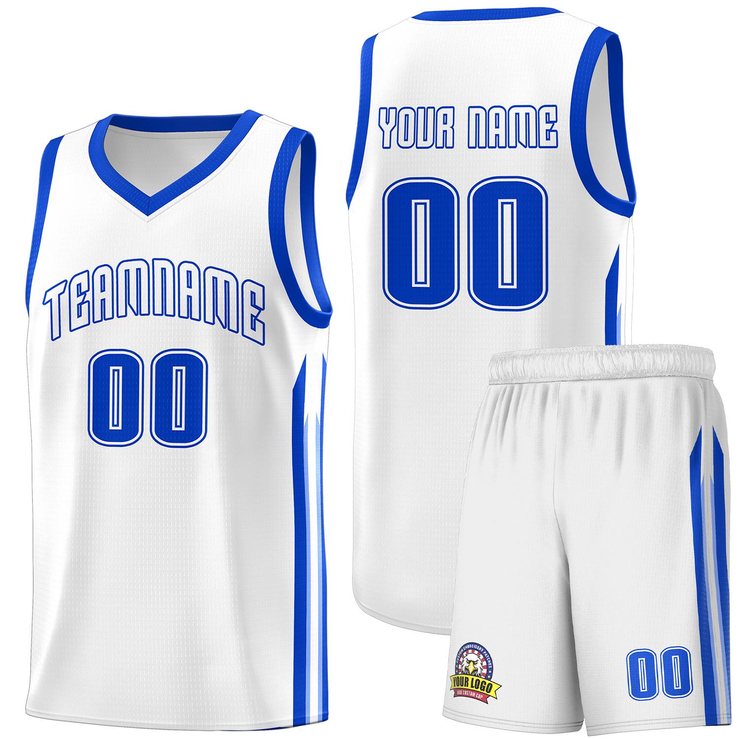 Le classique royal blanc fait sur commande place le maillot de basket-ball uniforme de sport