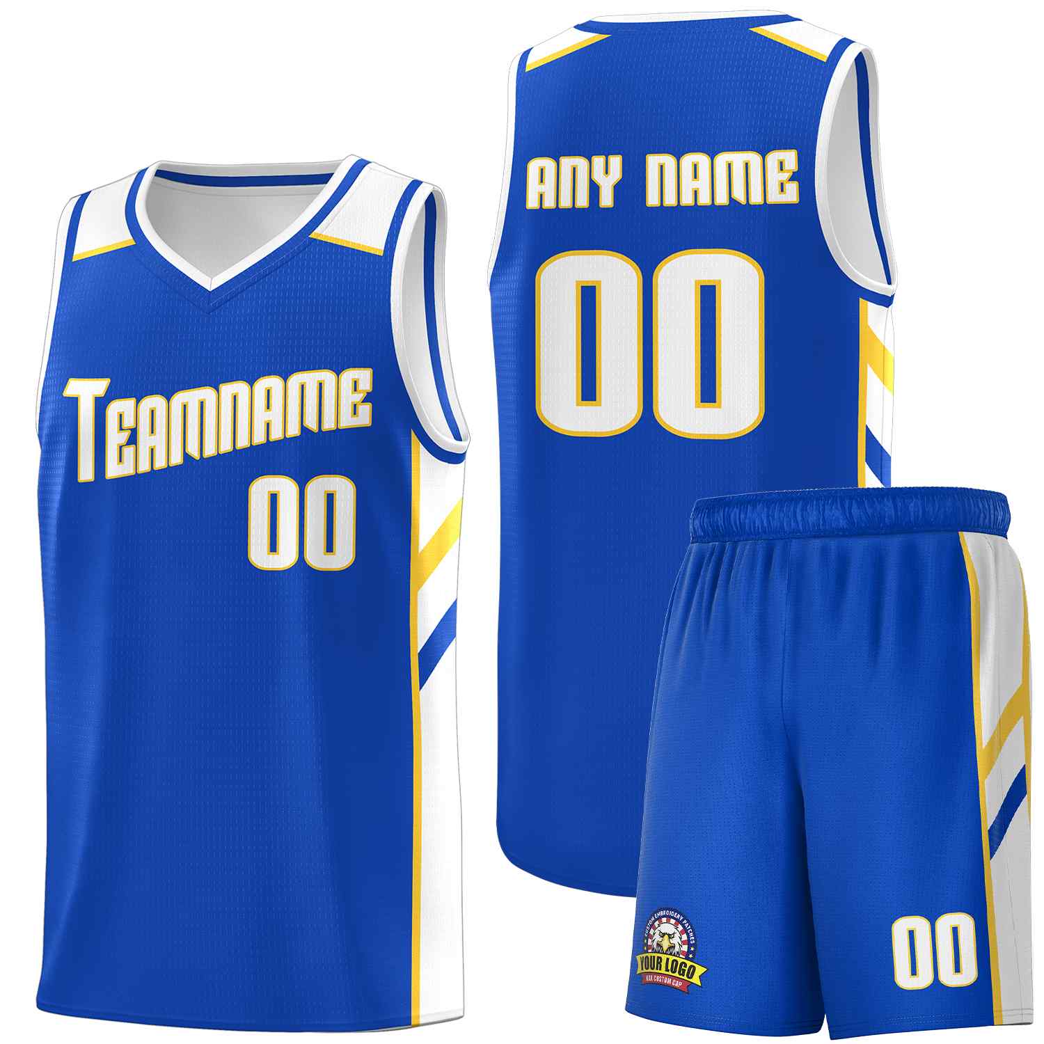 Maillot de basket-ball uniforme de sport, ensembles classiques Royal blanc-jaune personnalisés