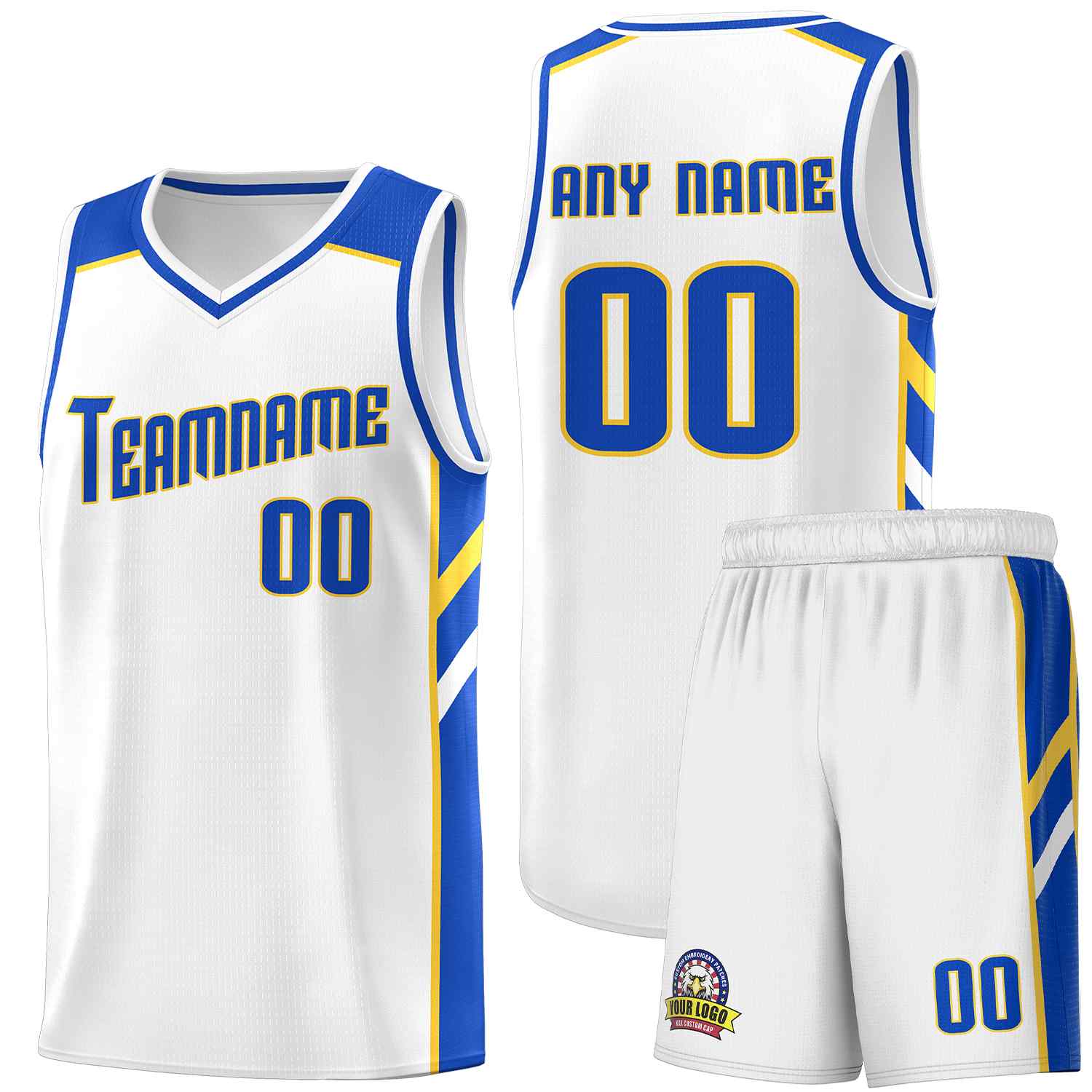 Maillot de basket-ball uniforme de sport, ensembles classiques blanc-jaune Royal personnalisés