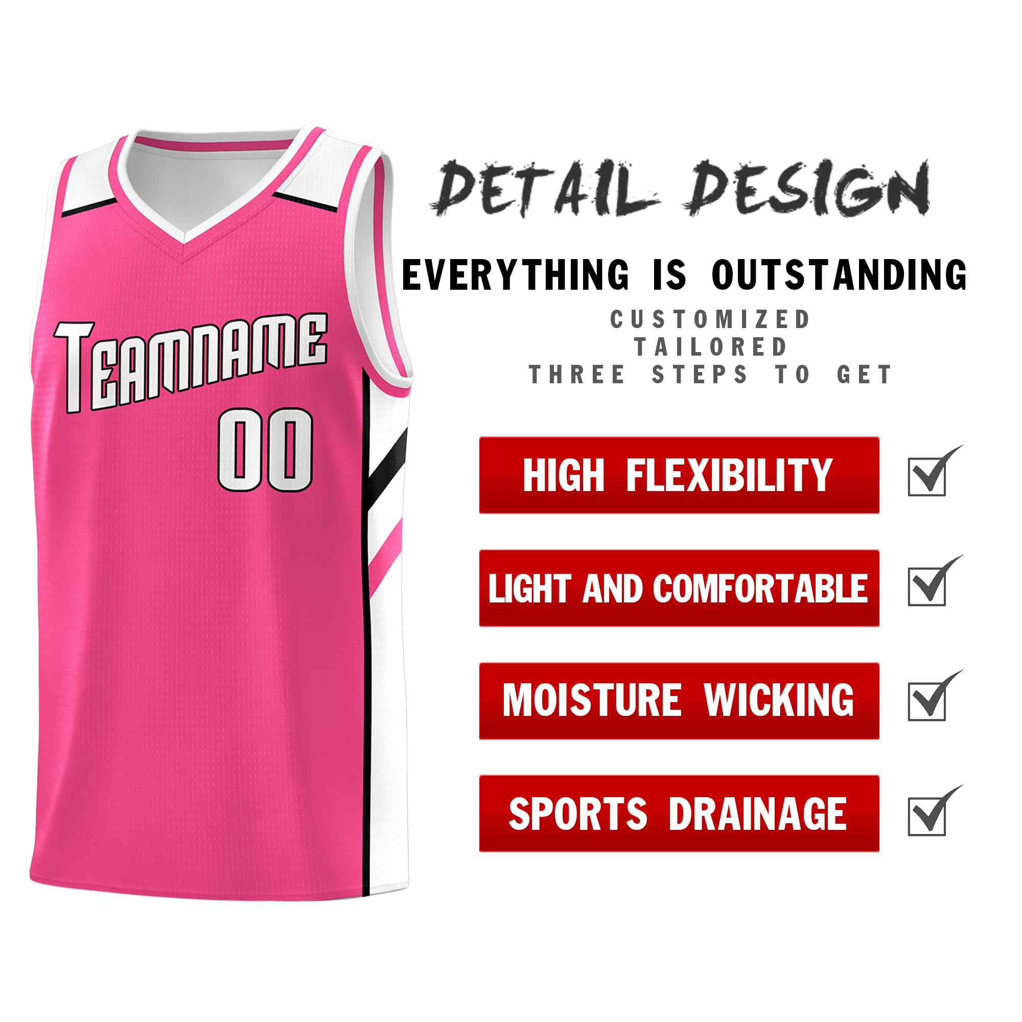 Custom Pink White-Black Classic Sets Sports Uniform Basketball Jersey