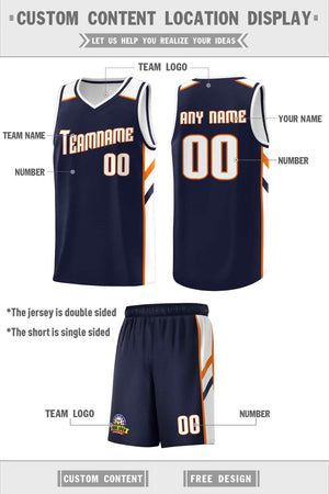 Custom Navy White-Orange Classic Sets Sports Uniform Basketball Jersey