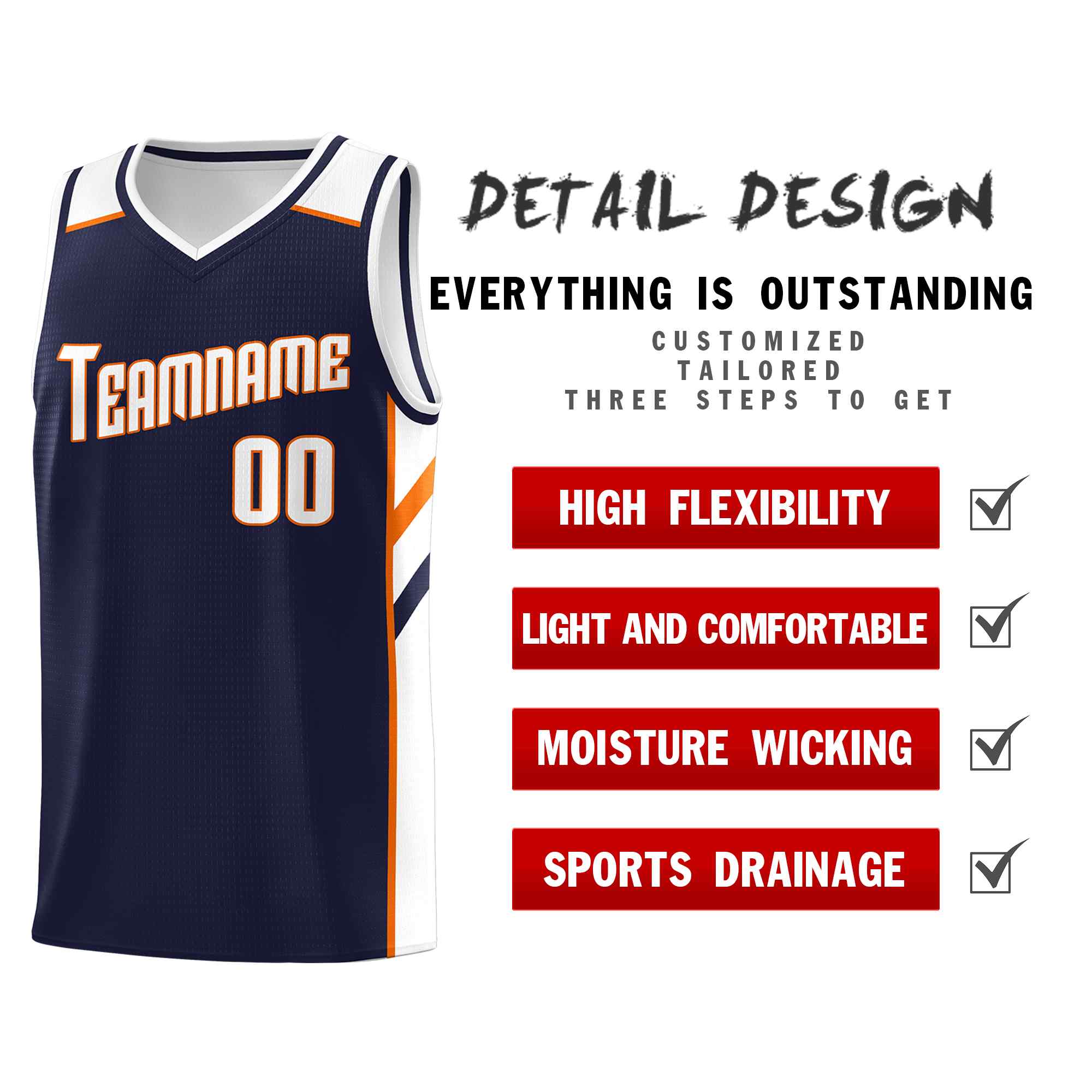 Custom Navy White-Orange Classic Sets Sports Uniform Basketball Jersey