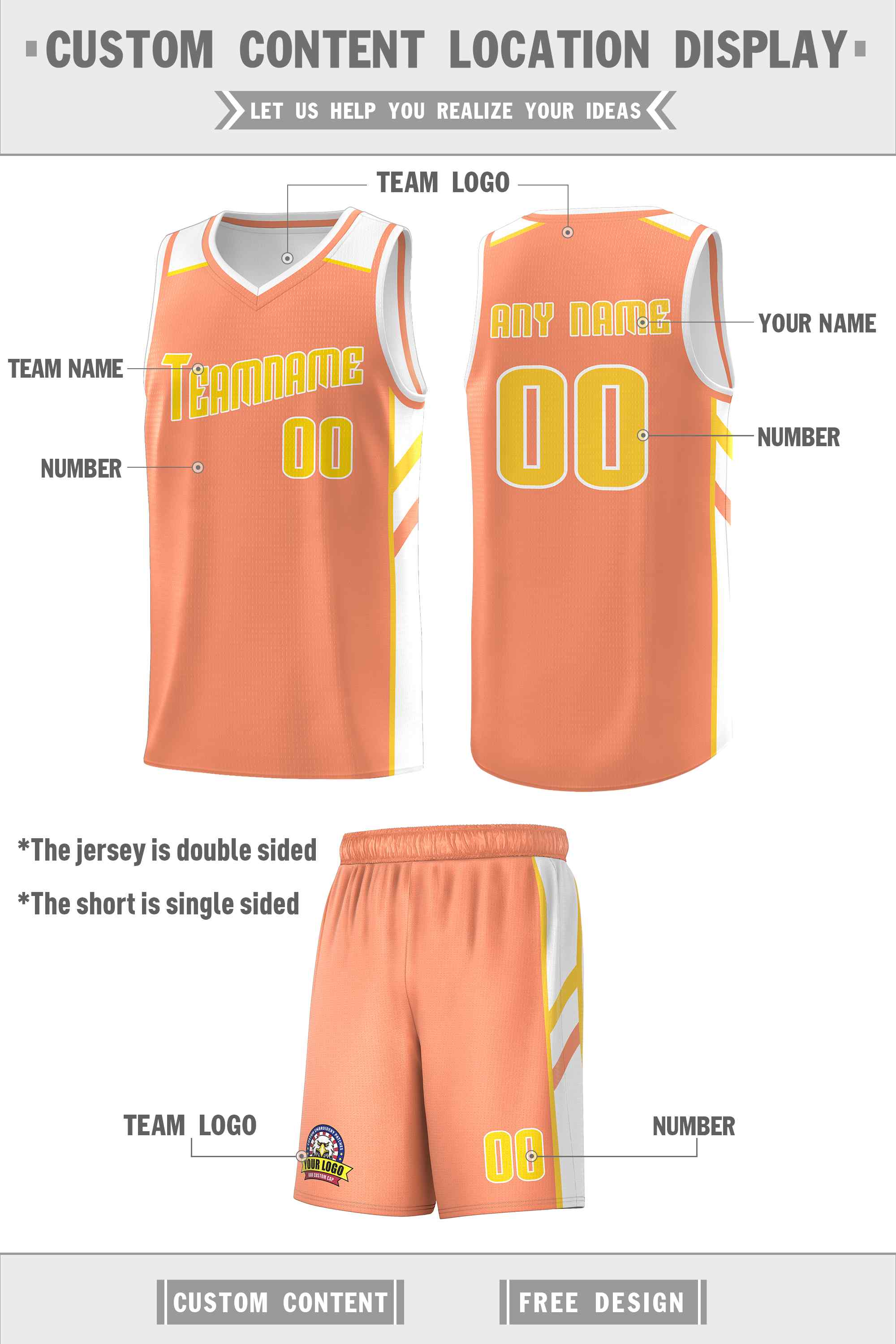 Maillot de basket-ball uniforme de sport, ensembles classiques Orange jaune-blanc personnalisés