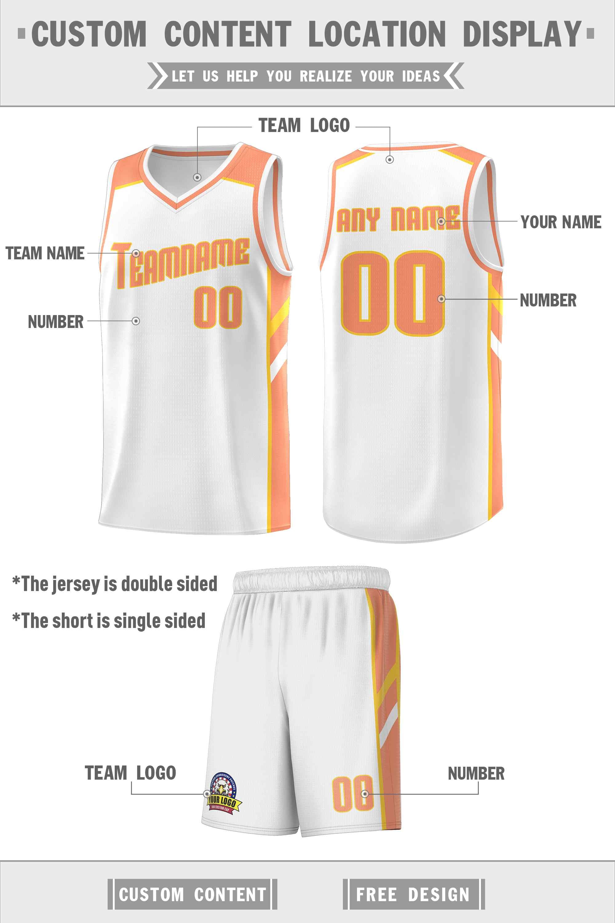 Custom White Orange-Yellow Classic Sets Sports Uniform Basketball Jersey