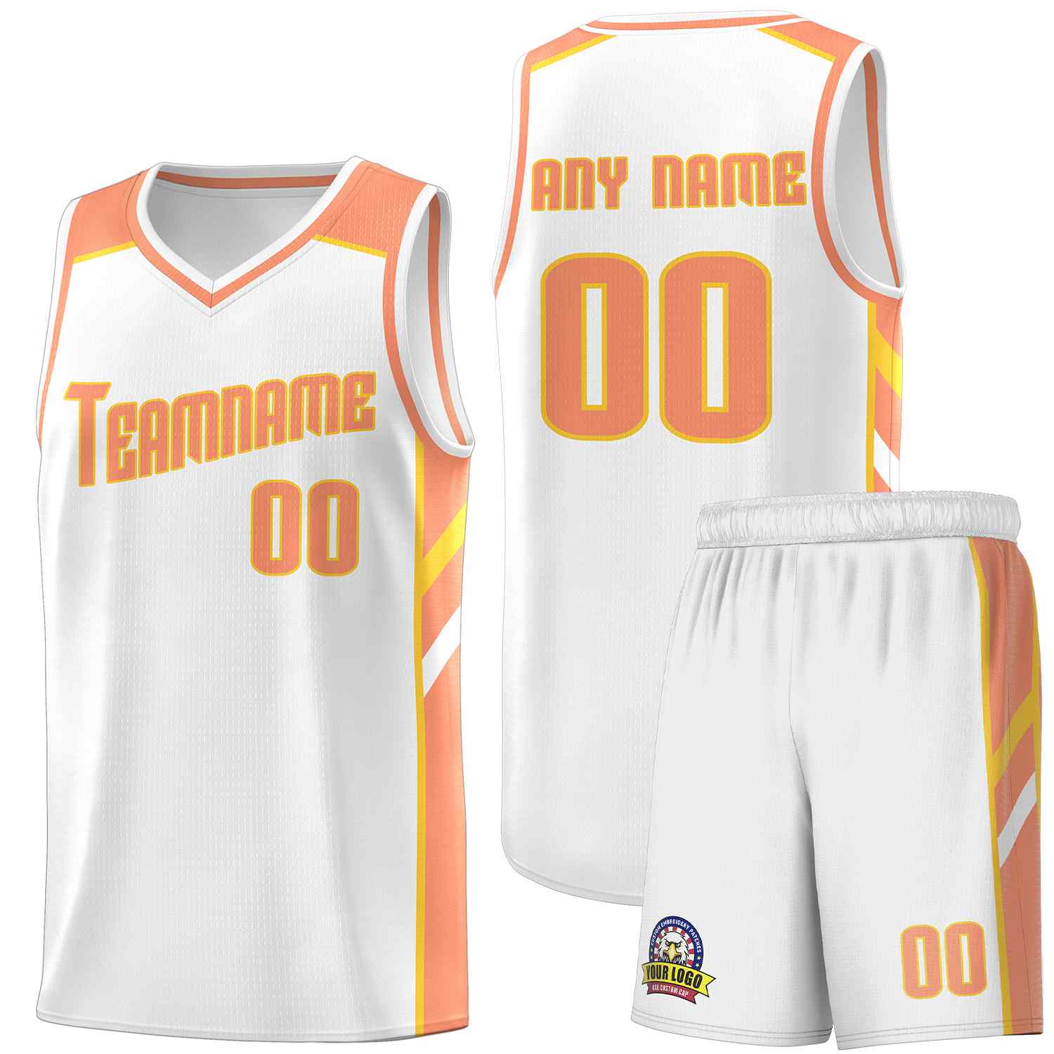 Maillot de basket-ball uniforme de sport, ensemble classique blanc Orange-jaune personnalisé