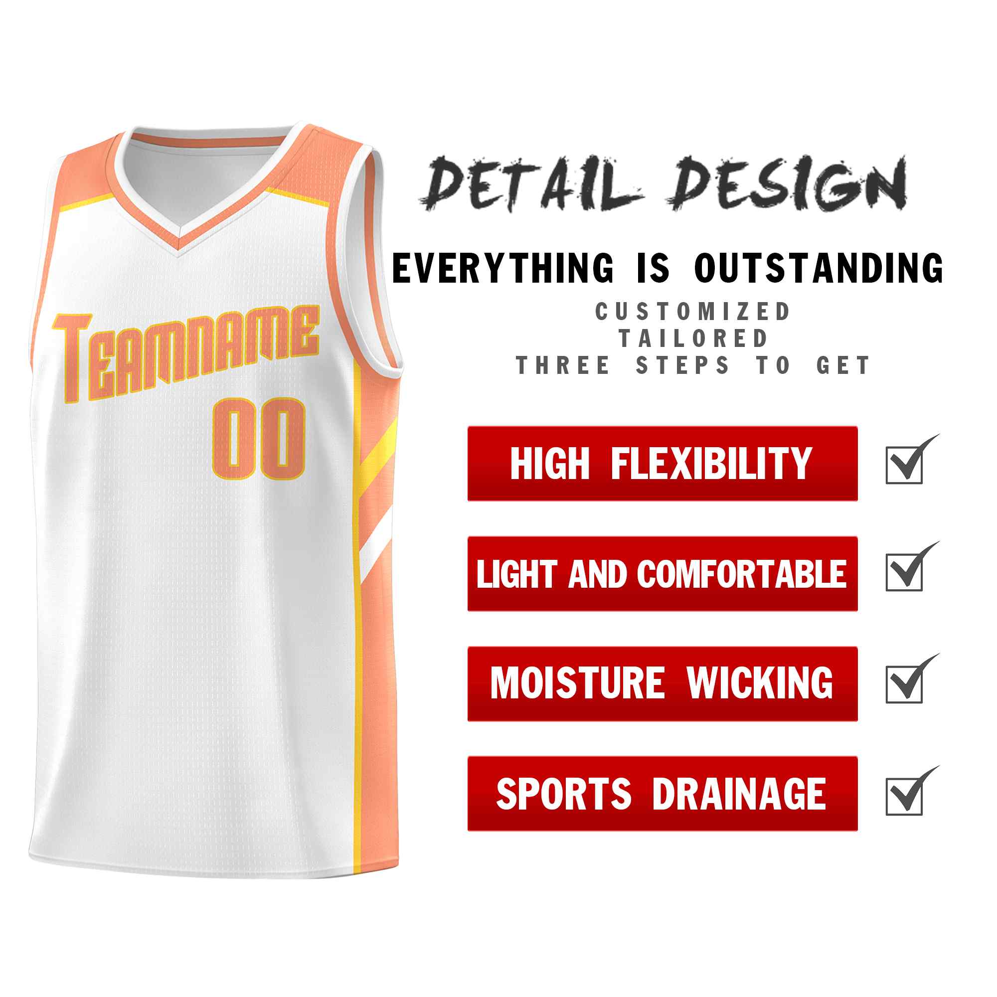 Maillot de basket-ball uniforme de sport, ensemble classique blanc Orange-jaune personnalisé