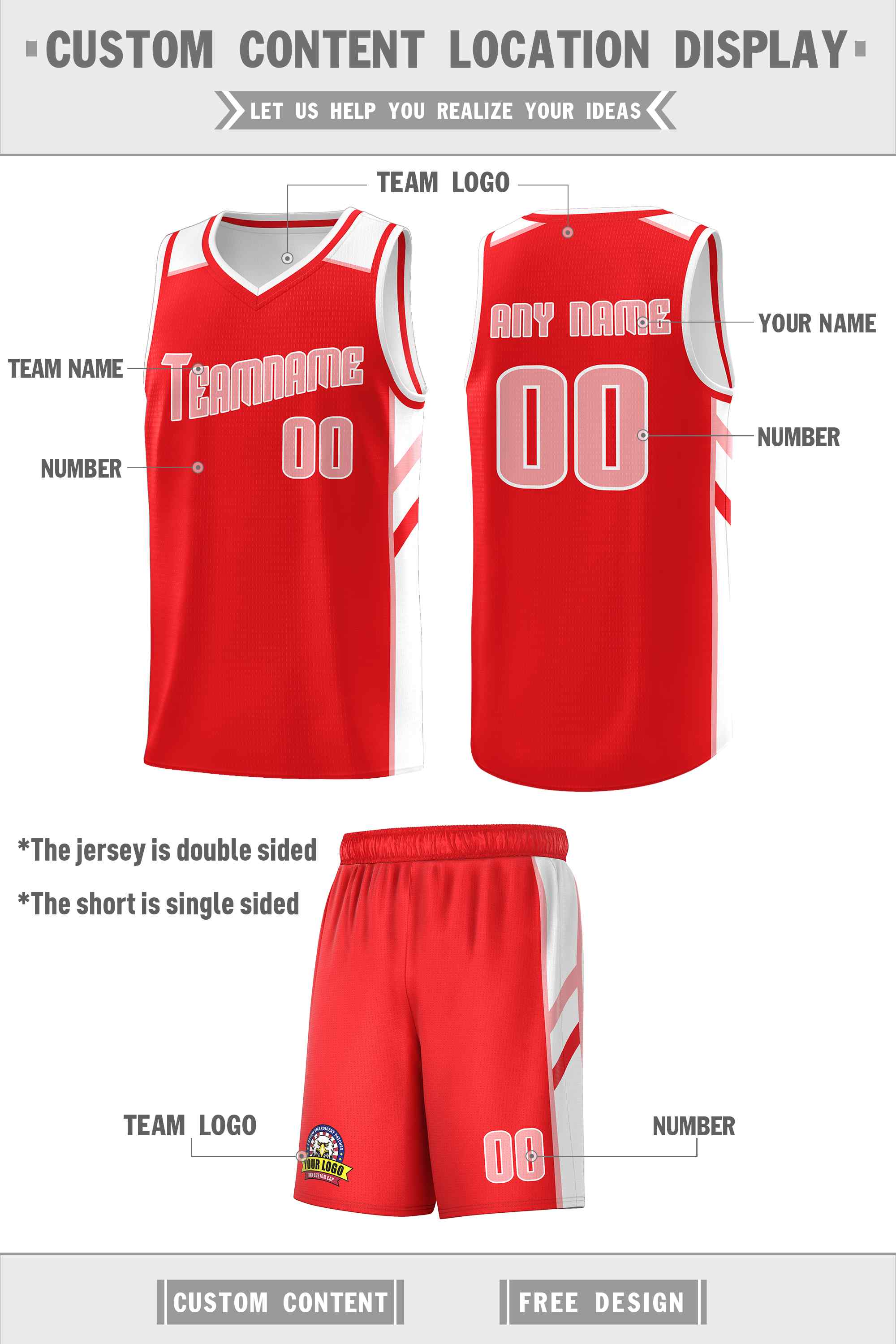 Ensembles classiques personnalisés rouge rose-blanc, maillot de basket-ball uniforme de sport