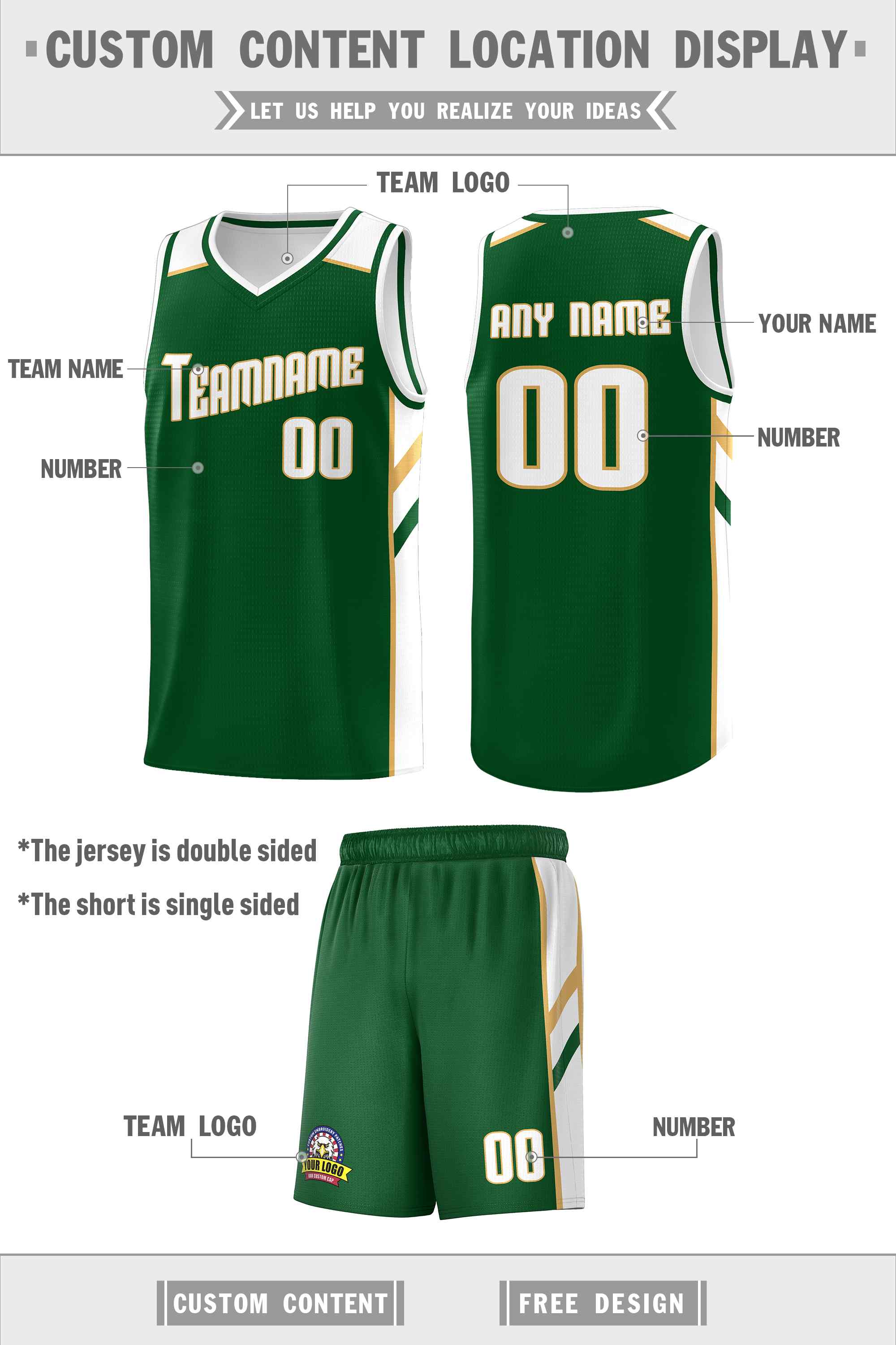 Custom Green White-Old Gold Classic Sets Sports Uniform Basketball Jersey