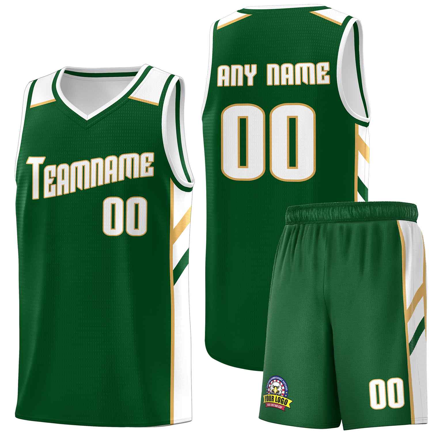 Maillot de basket-ball uniforme de sport, ensembles classiques personnalisés vert blanc-vieil or