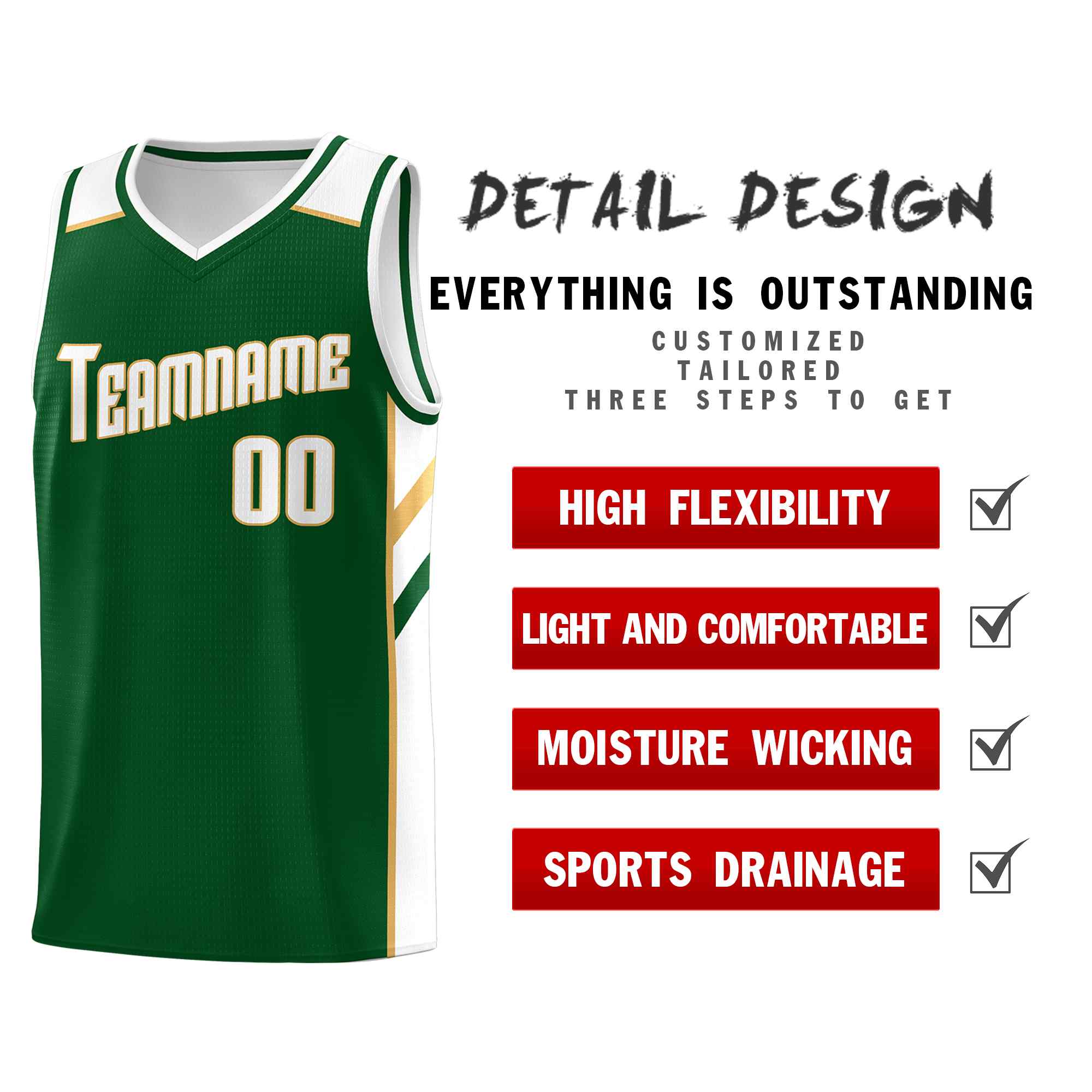 Maillot de basket-ball uniforme de sport, ensembles classiques personnalisés vert blanc-vieil or