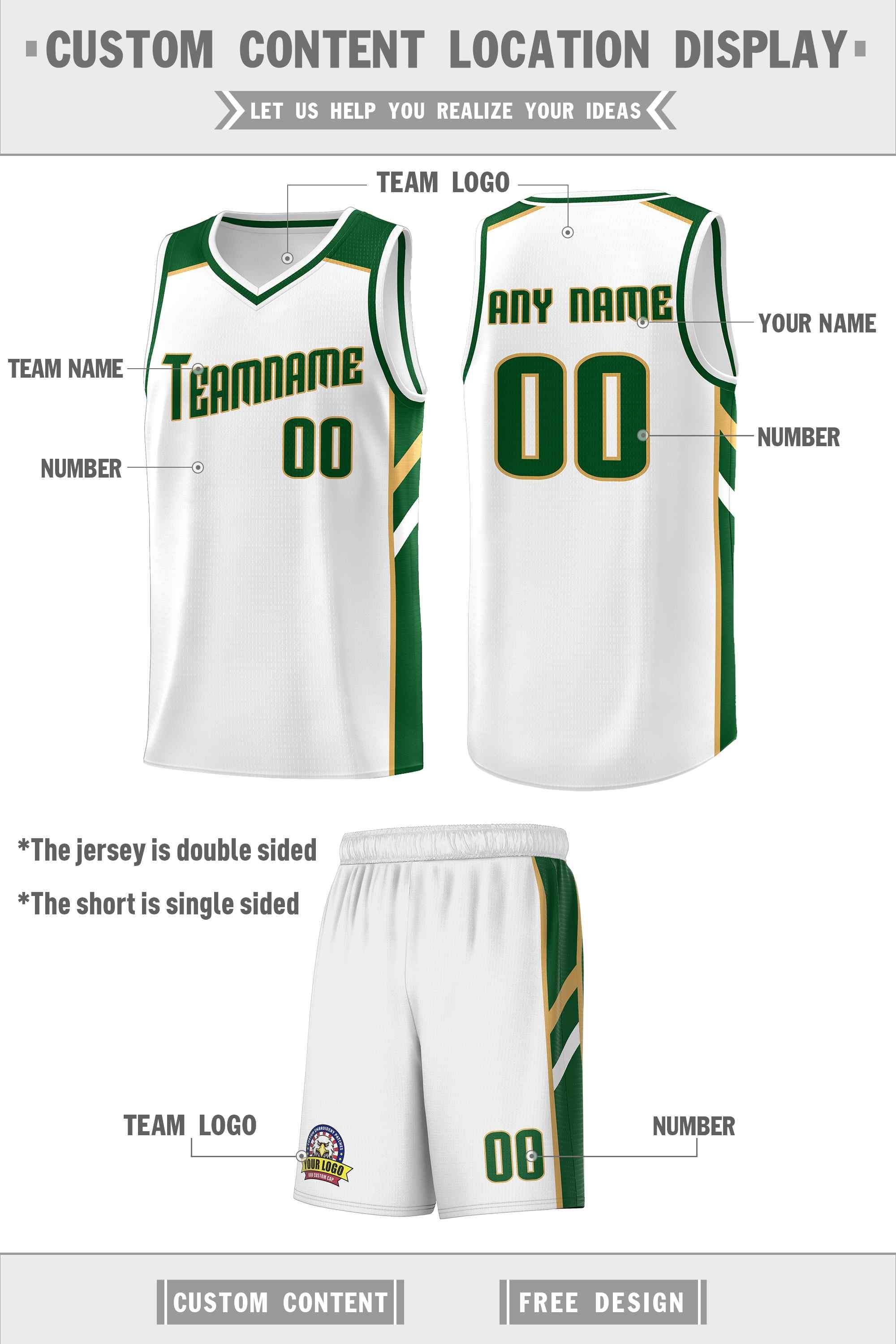 Custom White Green-Old Gold Classic Sets Sports Uniform Basketball Jersey