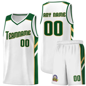 Custom White Green-Old Gold Classic Sets Sports Uniform Basketball Jersey