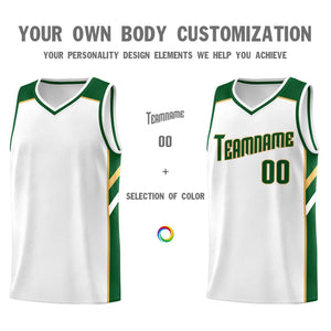 Custom White Green-Old Gold Classic Sets Sports Uniform Basketball Jersey