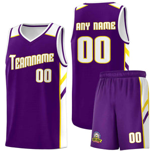 Ensemble classique violet blanc-jaune personnalisé, uniforme de sport, maillot de basket-ball