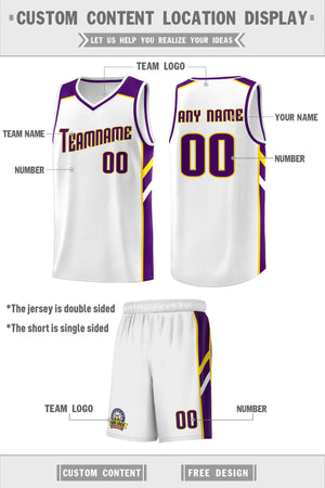 Custom White Purple-Yellow Classic Sets Sports Uniform Basketball Jersey