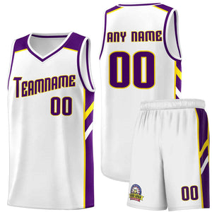 Custom White Purple-Yellow Classic Sets Sports Uniform Basketball Jersey