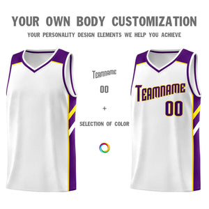 Custom White Purple-Yellow Classic Sets Sports Uniform Basketball Jersey