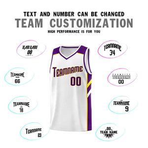 Custom White Purple-Yellow Classic Sets Sports Uniform Basketball Jersey