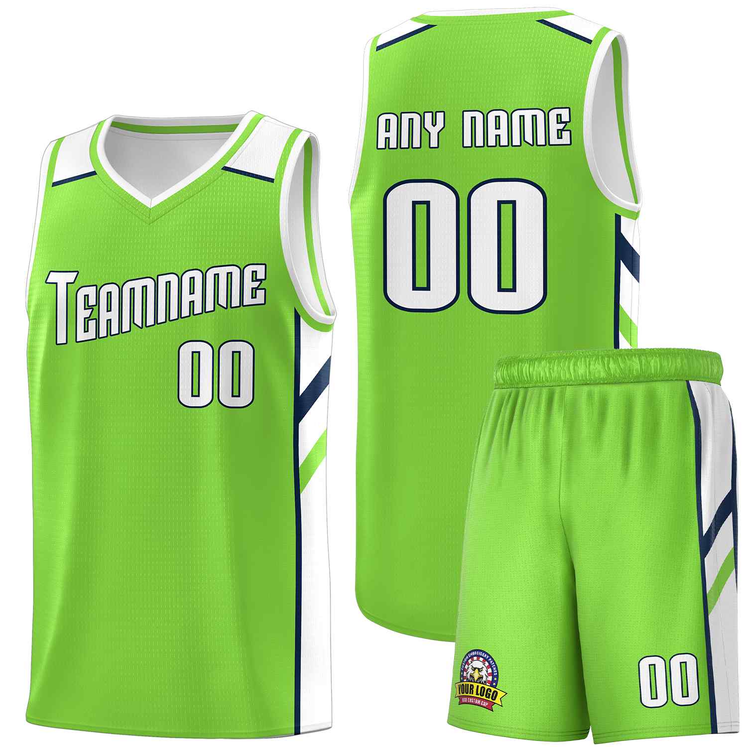 Custom Neon Green White-Navy Classic Sets Sports Uniform Basketball Jersey