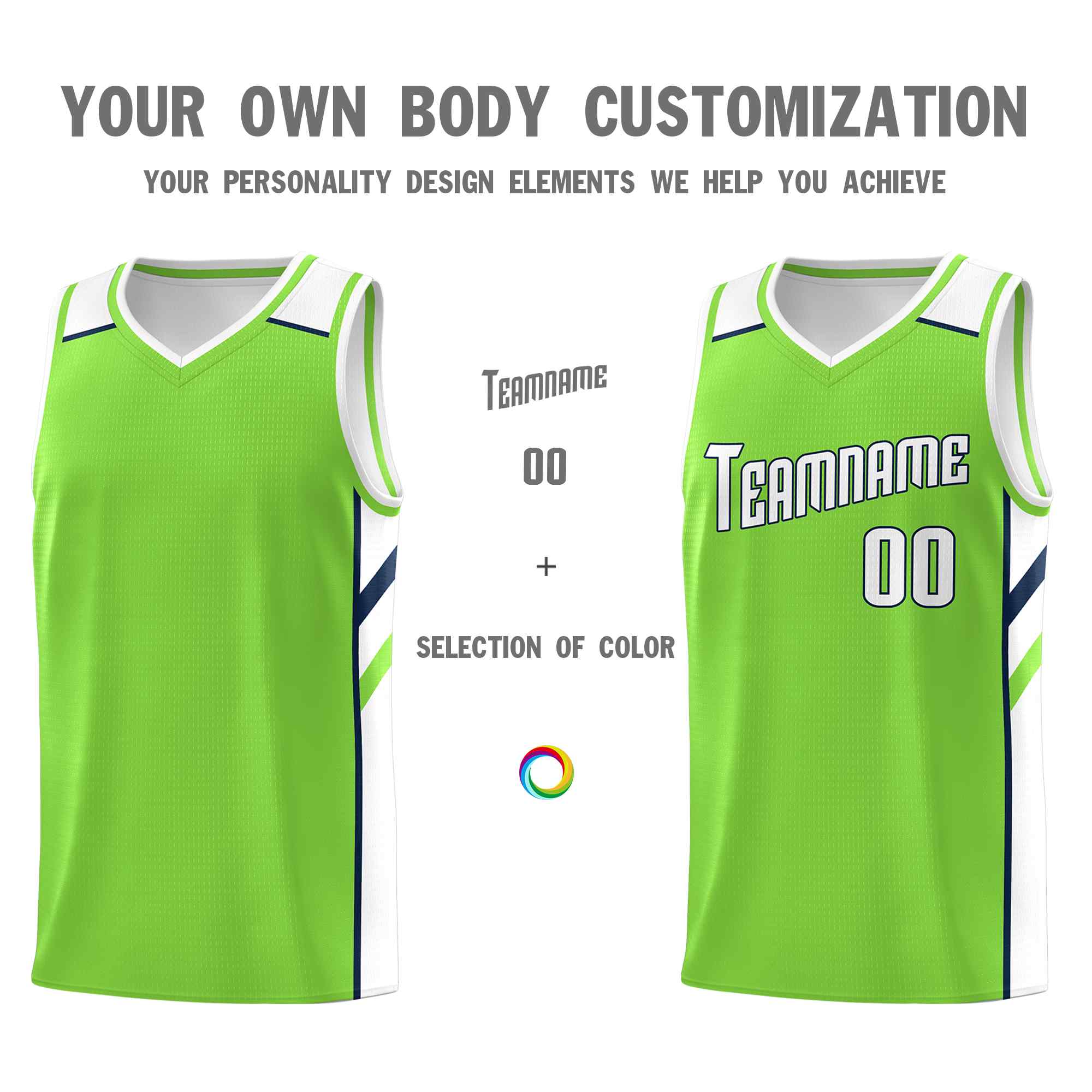 Custom Neon Green White-Navy Classic Sets Sports Uniform Basketball Jersey