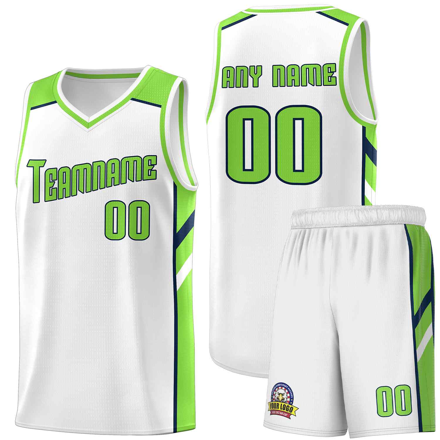 Custom White Neon Green-Navy Classic Sets Sports Uniform Basketball Jersey